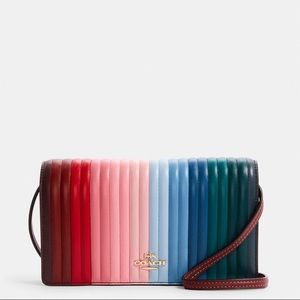 NWOT Coach Anna Foldover Crossbody Clutch With Rainbow Linear Quilting
